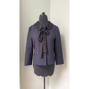 Women's Zara Basic Navy Blazer with Embellished Collar & Bow Size M